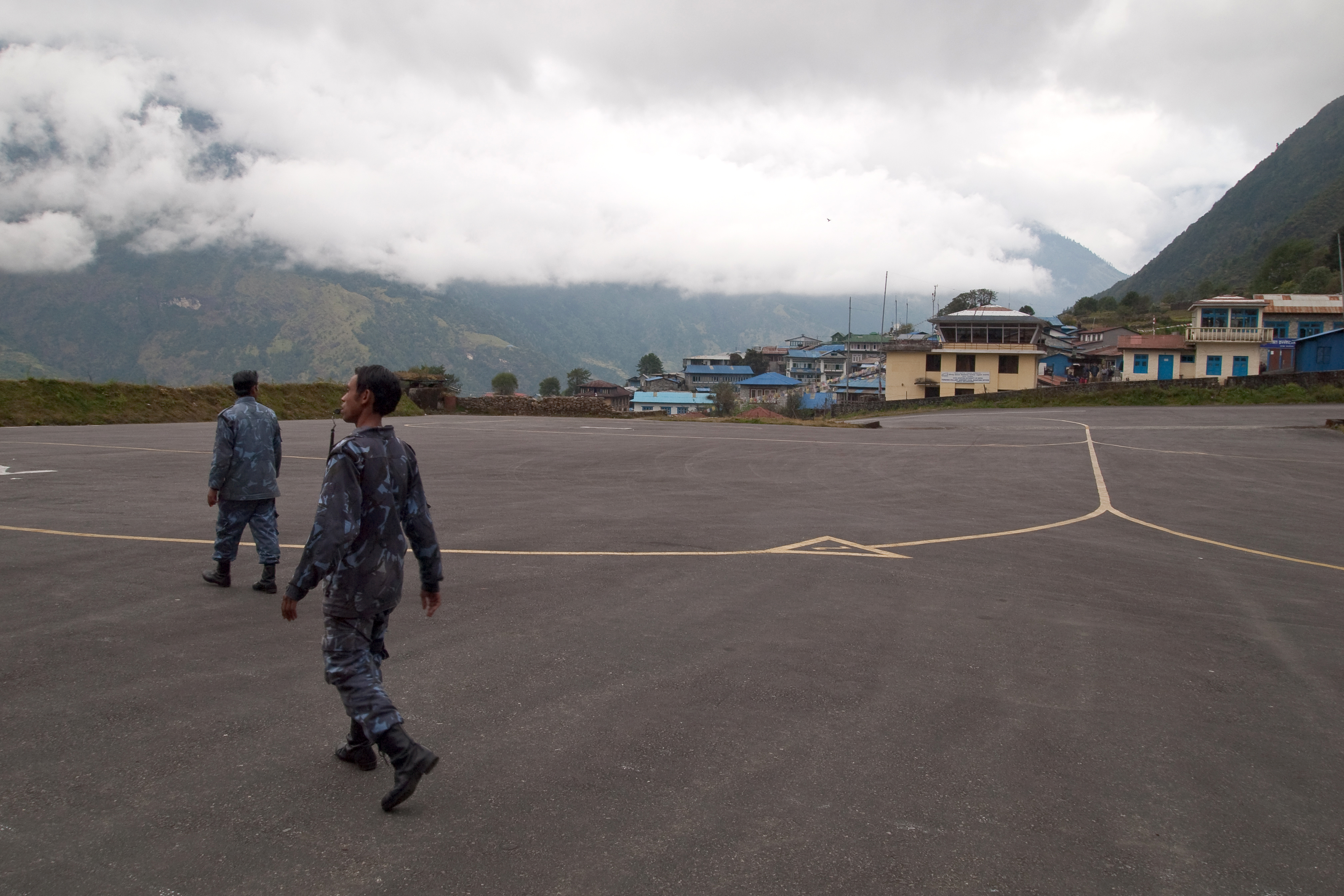 Tenzing-Hillary Airport at Lukla, Nepal, showing the short mountain runway where flights operate under strict visual conditions.